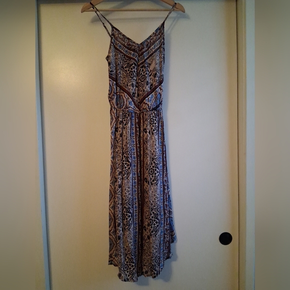 Angie Bohemian Midi Dress Brown Blue Multicolored Spaghetti Straps Medium - Picture 1 of 7